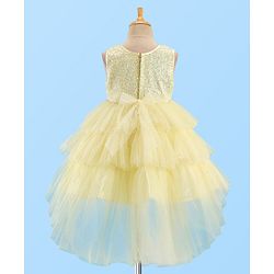 Babyhug Woven Sleeveless Mesh Layered Flare With Tail Party Frock - Yellow