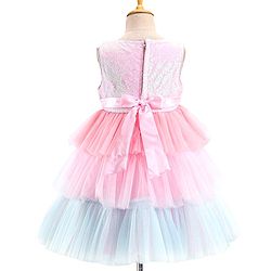 Babyhug Woven Sleeveless Party Frock With Mesh Layered Flare & Bow Applique - Pink