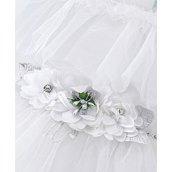 Babyhug Sleeveless Mesh Party Frock with Floral Applique -  White