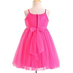 Babyhug Woven Sleeveless Mesh Party Frock With Floral Applique - Fuchsia