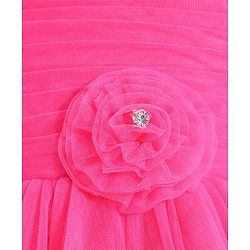 Babyhug Woven Sleeveless Mesh Party Frock With Floral Applique - Fuchsia