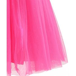 Babyhug Woven Sleeveless Mesh Party Frock With Floral Applique - Fuchsia