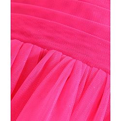 Babyhug Woven Sleeveless Mesh Party Frock With Floral Applique - Fuchsia
