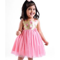 Babyhug Sleeveless Sequinned Party Frock - Pink