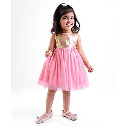 Babyhug Sleeveless Sequinned Party Frock - Pink