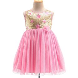 Babyhug Sleeveless Sequinned Party Frock - Pink