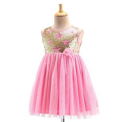 Babyhug Sleeveless Sequinned Party Frock - Pink