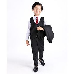 Babyhug Full Sleeves 3 Piece Stretch Party Suit with Tie - Black
