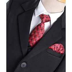 Babyhug Full Sleeves 3 Piece Stretch Party Suit with Tie - Black