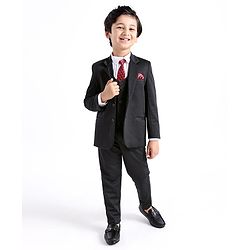 Babyhug Full Sleeves 3 Piece Stretch Party Suit with Tie - Black