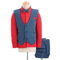 Babyhug Full Sleeves Party Wear Suit With Blazer Solid Colour  - Red & Blue