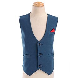 Babyhug Full Sleeves Party Wear Suit With Blazer Solid Colour  - Red & Blue