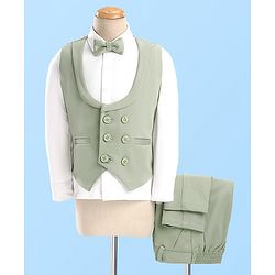 Babyhug Full Sleeves Stretch Three Piece Party Suit with Bow - Green