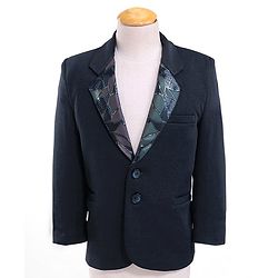 Babyhug Full Sleeves Stretch Three Piece Party Suit with Bow - Navy Blue