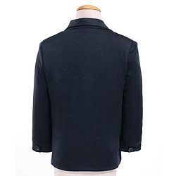 Babyhug Full Sleeves Stretch Three Piece Party Suit with Bow - Navy Blue