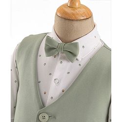 Babyhug Woven Full Sleeves Stretch Fit Party Suit With Waist Coat & Bow - Green & White