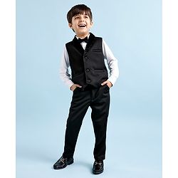 Babyhug Full Sleeves Party Suit Sheen Texture with Bow - White & Black