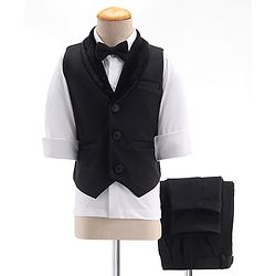 Babyhug Full Sleeves Party Suit Sheen Texture with Bow - White & Black