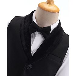 Babyhug Full Sleeves Party Suit Sheen Texture with Bow - White & Black