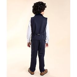 Babyhug Full Sleeves Party Suit Sheen Texture with Bow - White & Navy Blue