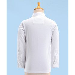 Babyhug Full Sleeves Party Suit Sheen Texture with Bow - White & Navy Blue