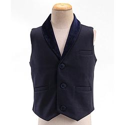 Babyhug Full Sleeves Party Suit Sheen Texture with Bow - White & Navy Blue