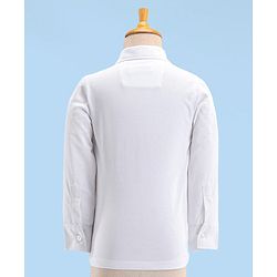 Babyhug Full Sleeves Party Suit Sheen Texture with Bow - White & Navy Blue
