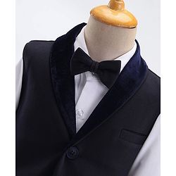 Babyhug Full Sleeves Party Suit Sheen Texture with Bow - White & Navy Blue