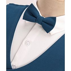 Babyhug Full Sleeves Three Piece Premium Party Suit with Bow  - White & Royal Blue