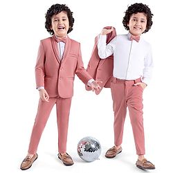Babyhug Full Sleeves 3 Piece Party Suit with Stretch & Bow - White & Pink