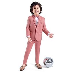 Babyhug Full Sleeves 3 Piece Party Suit with Stretch & Bow - White & Pink
