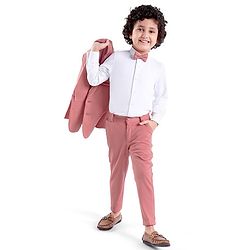 Babyhug Full Sleeves 3 Piece Party Suit with Stretch & Bow - White & Pink