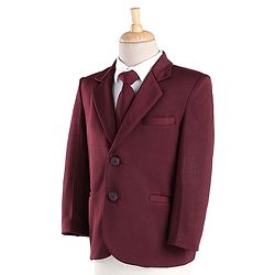 Babyhug Full Sleeves 3 Piece Stretch Party Suit with Tie - Maroon