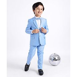 Babyhug Full Sleeves 3 Piece Stretch Party Suit with Bow - Light Blue