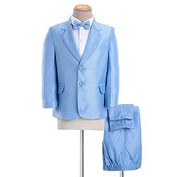 Babyhug Full Sleeves 3 Piece Stretch Party Suit with Bow - Light Blue