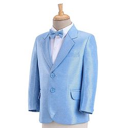 Babyhug Full Sleeves 3 Piece Stretch Party Suit with Bow - Light Blue