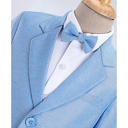 Babyhug Full Sleeves 3 Piece Stretch Party Suit with Bow - Light Blue