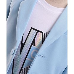Babyhug Woven Full Sleeves Stretchable Party Suit & T-Shirt Set with Text Print - Light Blue