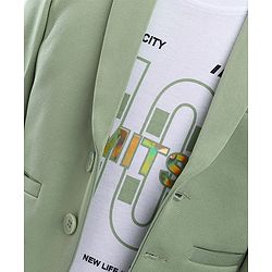 Babyhug Woven Full Sleeves Stretch Party Suit & T-Shirt With Text Print - Green