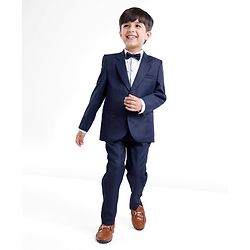 Babyhug Full Sleeves Party Suit with Stretch & Bow - White & Navy Blue