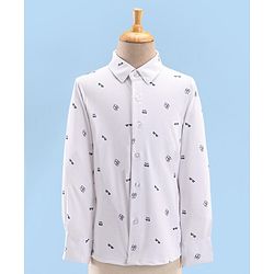 Babyhug Full Sleeves Party Suit with Stretch & Bow - White & Navy Blue