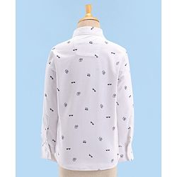 Babyhug Full Sleeves Party Suit with Stretch & Bow - White & Navy Blue