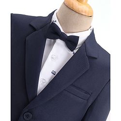 Babyhug Full Sleeves Party Suit with Stretch & Bow - White & Navy Blue