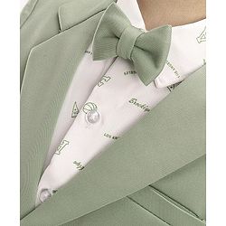 Babyhug Full Sleeves Three Piece Party Suit with Bow & Stretch - White & Green