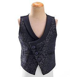 Babyhug Woven Full Sleeves Stretch Fit Party Suit With Floral Printed Waist Coat & Bow -Blue