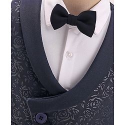 Babyhug Woven Full Sleeves Stretch Fit Party Suit With Floral Printed Waist Coat & Bow -Blue