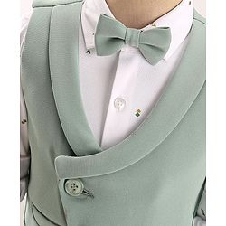 Babyhug Woven Full Sleeves Stretch Fit Party Suit With Waist Coat & Bow - Light Green