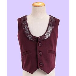 Babyhug Full Sleeves 3 Piece Party Suit with Bow & Stretch Solid Color - Maroon & White