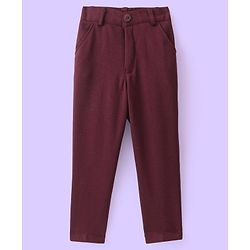 Babyhug Full Sleeves 3 Piece Party Suit with Bow & Stretch Solid Color - Maroon & White