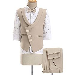 Babyhug Full Sleeves Stretchable Party Suit - Beige